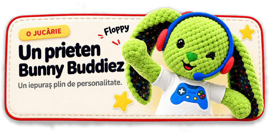 O jucărie. Un prieten Bunny Buddiez, Floppy. Un iepuraș plin de personalitate.